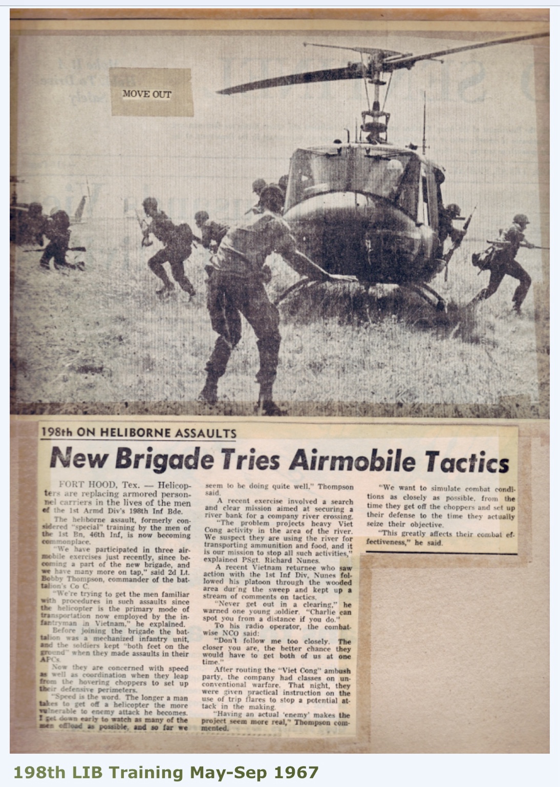 Original newspaper clipping: New Brigade Tries Airmobile Tactics