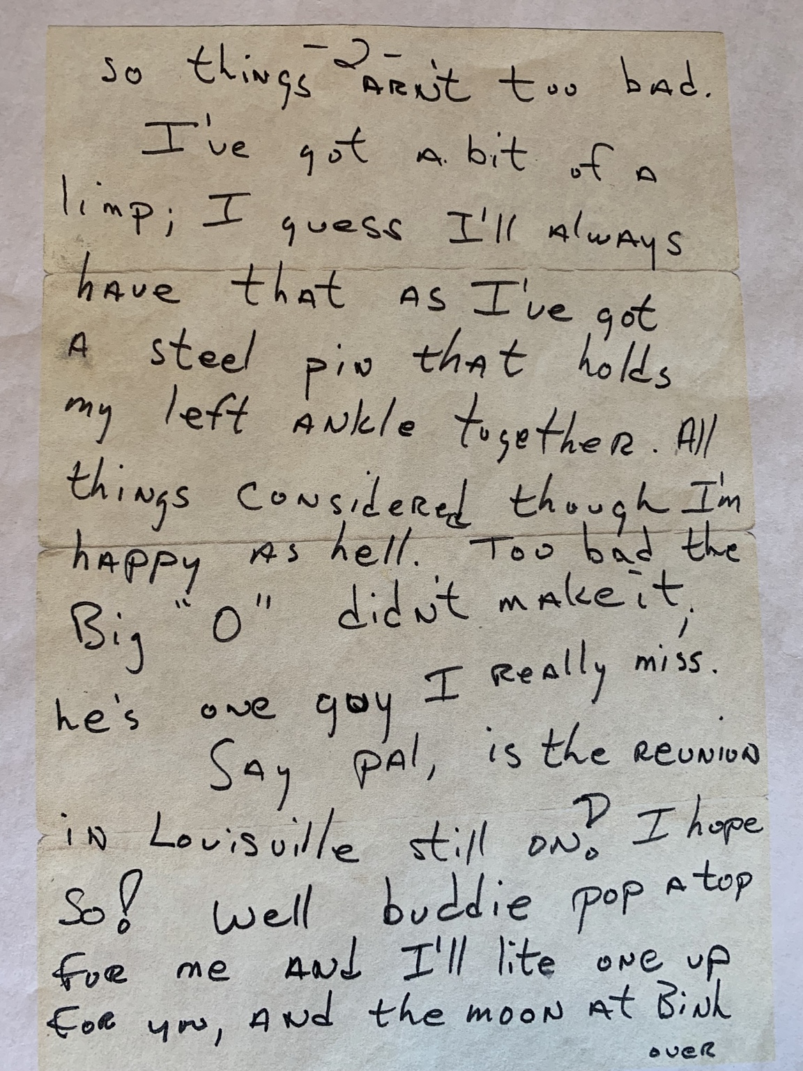 Page 2 of Everett “Echo” Smith’s handwritten letter to Al Loomis, describing his recovery and remembering his fellow troopers