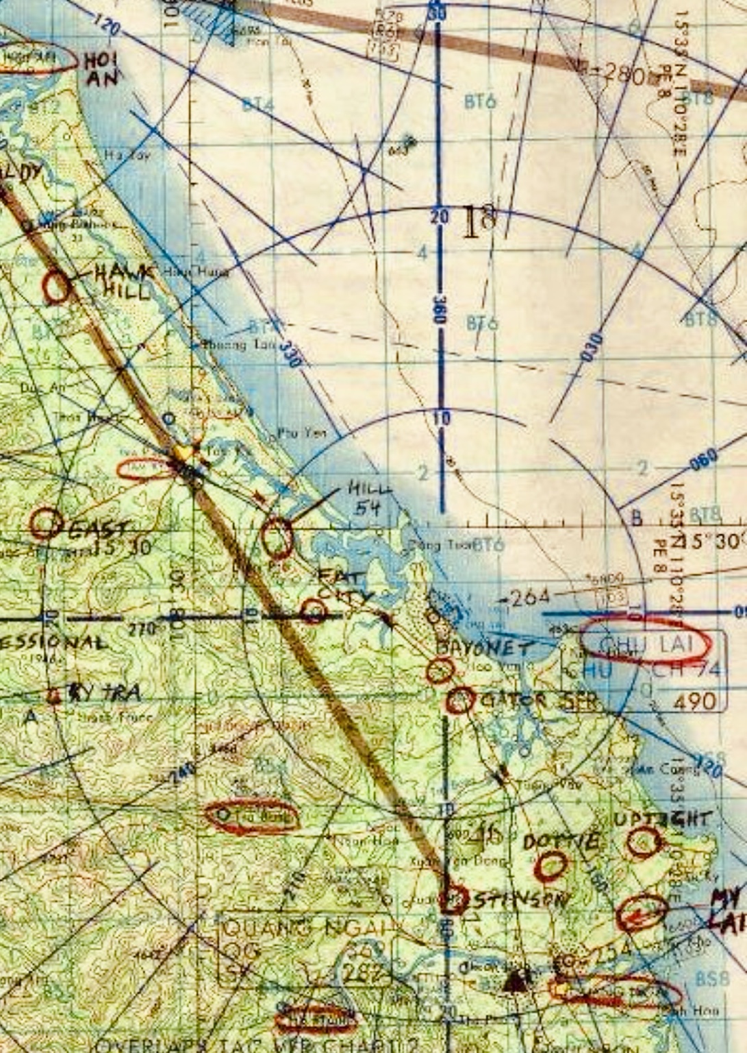 Annotated military map showing LZ bases and areas where H Troop operated in I Corps, Vietnam
