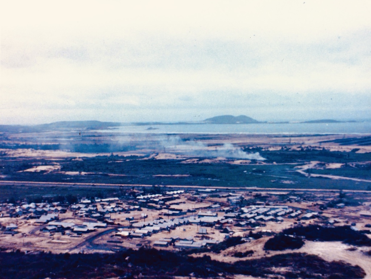 Wide aerial view of LZ Bayonet and the surrounding landscape in Vietnam